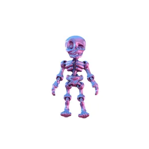 Colorful iridescent 3D printed skeleton figurine for spooky Halloween party decor