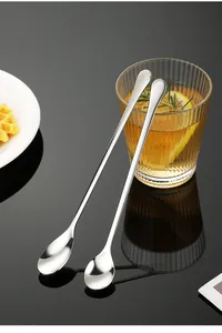 Cuillères à mélanger à long manche en acier inoxydable pour café