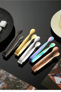 Macro view of colorful SUS 304 stainless steel sugar tongs for coffee service