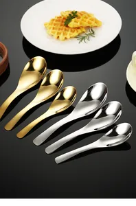 Juego de cucharas de sopa chinas de acero inoxidable 304 en acabados de oro y plata