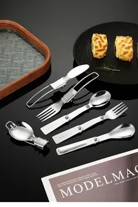 Tragbares klappbares Besteckset aus 304 Edelstahl mit Gabel, Löffel und Messer für das Camping