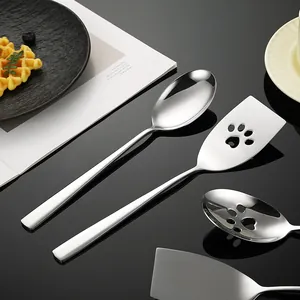 Modern 304 Stainless Steel Serving Spoon And Spatula Cutlery Creative Hollow Cat Paw Food Buffet Serving Ladle Slotted Turner Steak Shovel For Hotel Banquet Home Dining Silver