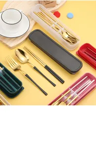 Premium portable stainless steel cutlery sets with forks, spoons, and colorful storage cases