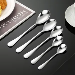 Cucchiaio in Acciaio Inossidabile 1010 per la Casa Cucchiaio da Minestra Rotondo Cucchiaio da Dessert Manico Lungo Cucchiaio da Caffè Stoviglie Cucchiaio Piccolo per Bambini