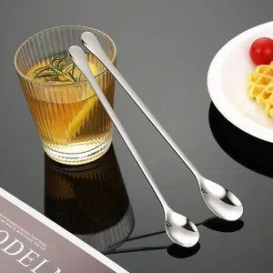 Cuillère à Mélanger à Long Manche en Acier Inoxydable 304 Poli Miroir pour Café Cocktail Dessert Bar