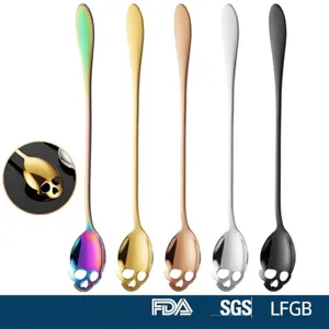 Creative Skull Stainless Steel Spoon Long Handle Coffee Stirrer Dessert Mixing Spoon Bar Cocktail Ice Spoon Electroplated Mirror Polished Spoon
