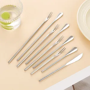 Premium 304 stainless steel long handle coffee stirring spoons and dessert fruit forks set