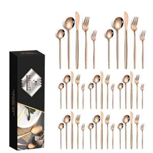40-piece rose gold stainless steel cutlery set with elegant black gift box