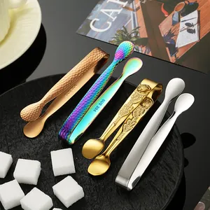 Set of 304 stainless steel sugar tongs with hammered finish and rose patterns for coffee