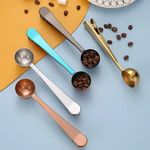 Cuchara de café de acero inoxidable 304 con clip de sellado integrado en varios colores