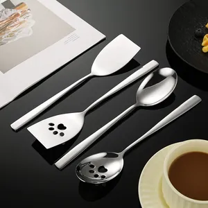 Premium 4-piece 304 stainless steel serving spoon and spatula set with cute paw print cutouts