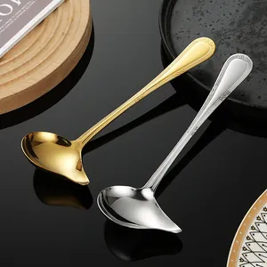 Premium stainless steel duckbill sauce spoons in gold and silver finish for kitchen serving