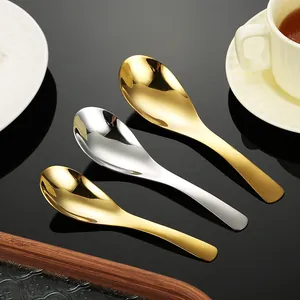 Cucharas de sopa premium de acero inoxidable 304 con fondo redondo profundo en oro y plata.