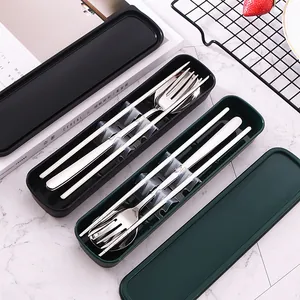 Portable 304 Stainless Steel Flatware Set With Storage Case Reusable Spoon Fork Chopsticks Travel Cutlery Set For Students Office Gift