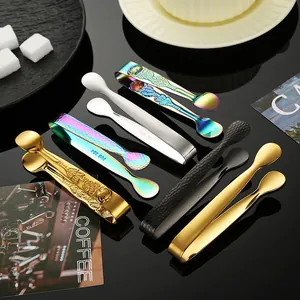 Premium 304 stainless steel ice and sugar tongs set with hammered and floral textures.