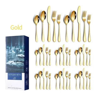 40-piece gold stainless steel cutlery set with elegant gift box packaging detail
