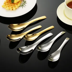 Juego de 6 cucharas de sopa de acero inoxidable 304 de alta calidad en oro y plata