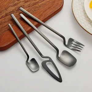 Hanging 304 Stainless Steel Cutlery Set Cup Edge Hook Design Mirror Polished Knife Fork Spoon Teaspoon Kitchen Tableware