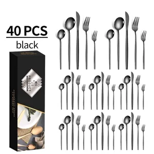 40-piece black stainless steel cutlery set with elegant gift box