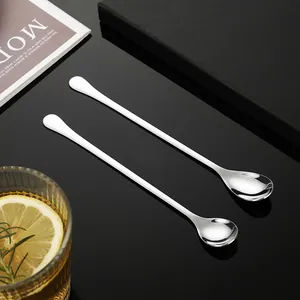 Deux cuillères à mélanger en acier inoxydable 304 à long manche pour café et cocktails