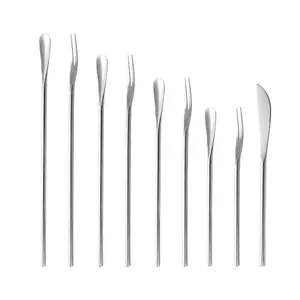 9-piece 304 stainless steel long handle coffee stirrers fruit forks and dessert knife set
