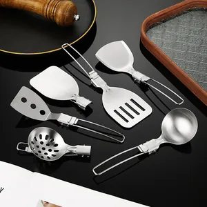 6pcs 304 stainless steel folding camping cooking utensils set for outdoor backpacking