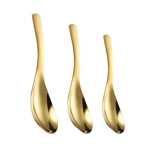Juego de 3 cucharas de acero inoxidable 304 doradas con cuenco hondo para sopa o postre