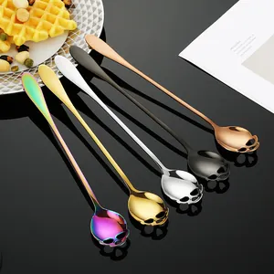 Creative skull design long handle stainless steel coffee and dessert spoons set of 5 colors