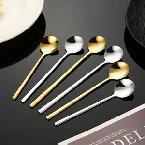 Elegant set of 304 stainless steel long handle round spoons in gold and silver finish