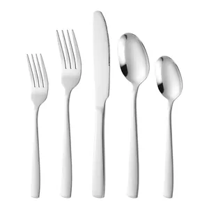 Elegante set di posate da 5 pezzi in acciaio inossidabile con manici quadrati lucidi