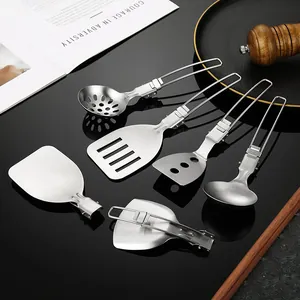 304 stainless steel folding camping utensil set with spatula and ladles for outdoor cooking