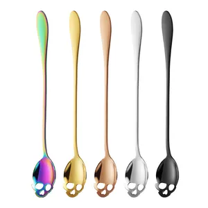 Creative skull stainless steel long-handled mixing spoons in five colors for bar and coffee