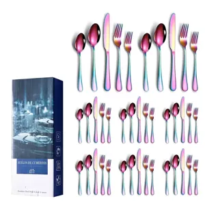 40-piece rainbow stainless steel cutlery set featuring iridescent finish in gift box