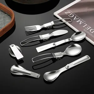 Faltbares Besteckset aus 304 Edelstahl für Camping mit Löffel, Gabel und Messer