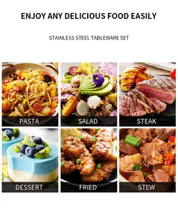Visual guide showing versatile uses of stainless steel tableware for various dishes