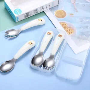 Ensemble de fourchette et cuillère pour bébé en acier inoxydable 304 avec boîte de transport