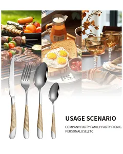 Premium stainless steel cutlery set with diamond pattern handles in dining scenarios