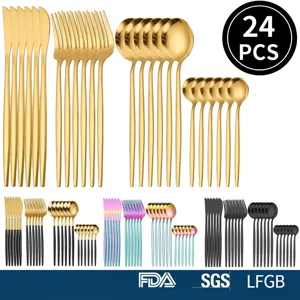 Portuguese Style Stainless Steel Cutlery Set Mirror Polished Dinnerware Gold Silver Black Flatware For Home Restaurant Table Decor