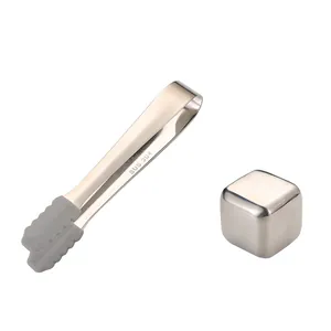 Set aus wiederverwendbarem Edelstahl-Eiswürfel 304 und Servierzange mit Silikonspitzen
