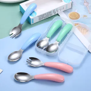 Ensemble cuillère et fourchette pour bébé en inox avec manches courts