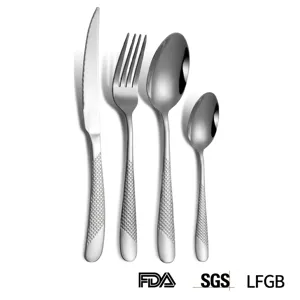 Modern silver stainless steel cutlery silverware set with textured handle details
