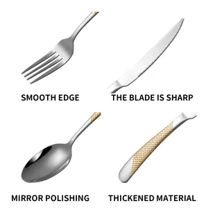 24-piece stainless steel cutlery set with diamond pattern handles and mirror finish