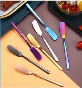 Cuchillos de mantequilla de colores en acero inoxidable para untar queso y crema