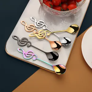 Ensemble de cuillères en forme de note de musique en acier inoxydable 304 pour café et dessert