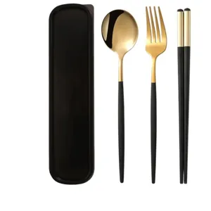 Portable Stainless Steel Cutlery Set Mirror Polished Dinnerware Set With Storage Case Chopsticks Spoon Fork Set For School Office Travel