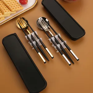 Portable 304 stainless steel cutlery set with spoon fork chopsticks and case