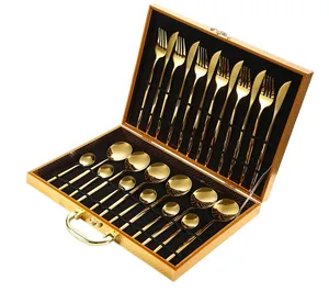 Set posate di lusso 24 pezzi in acciaio inox dorato in custodia regalo