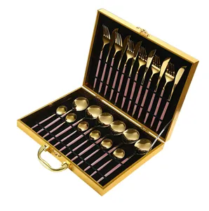 Set di posate da 24 pezzi in acciaio inox oro e rosa in una lussuosa scatola regalo dorata