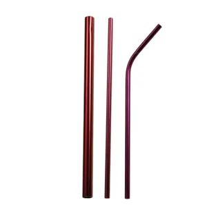 Premium set of three colorful 304 stainless steel straws with straight and bent designs