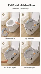 Guida all'installazione in quattro passaggi per copriwater in peluche con cerniera.